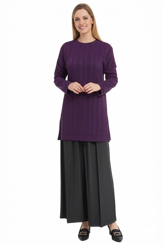 Kadın Kışlık Kazak Pamuklu Burgulu Kumaş Bisiklet Yaka Likralı Kendinden Desenli Rahat